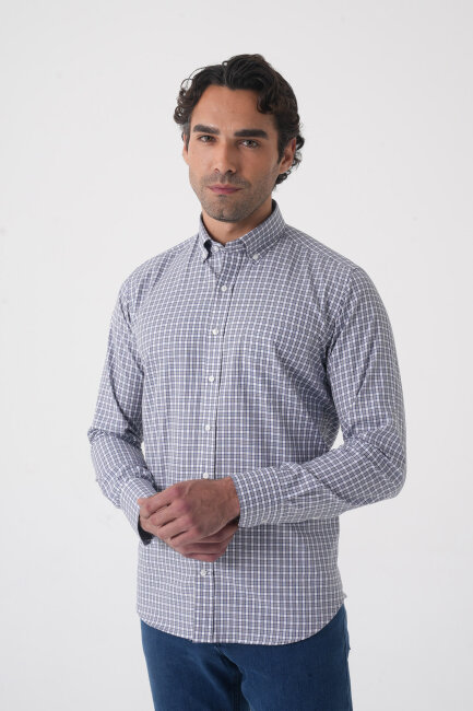 Regular Fit Paşa Yaka Pamuk Gri Erkek Gömlek (1)
