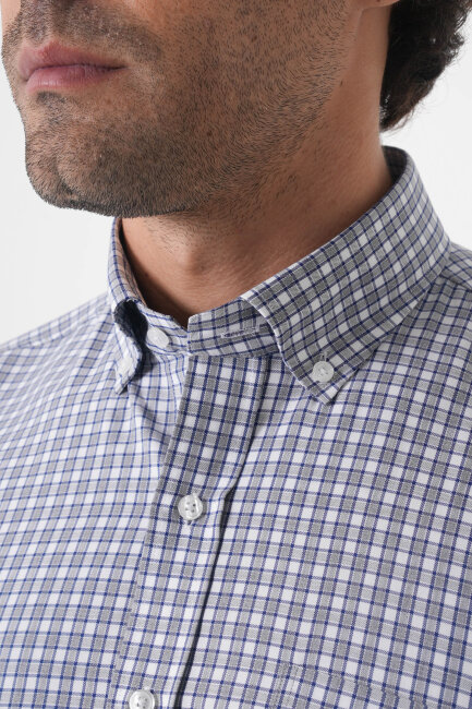 Regular Fit Paşa Yaka Pamuk Gri Erkek Gömlek - 5