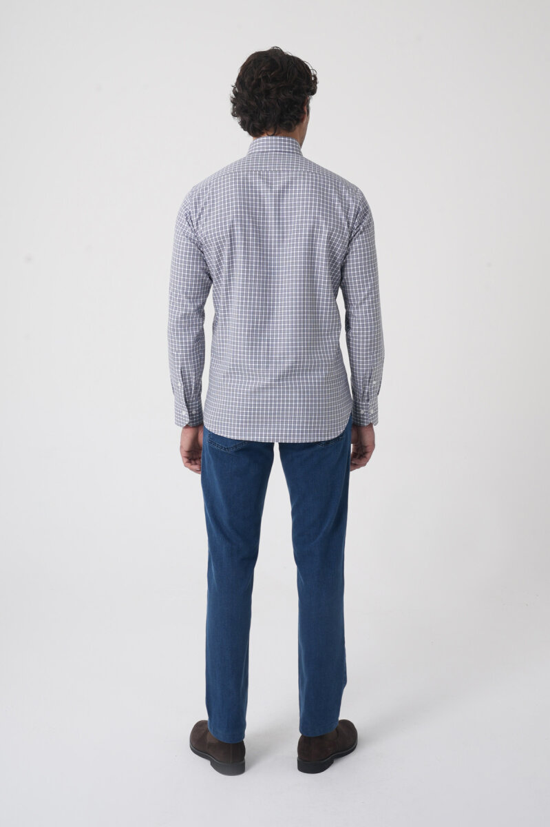 Regular Fit Paşa Yaka Pamuk Gri Erkek Gömlek - 6