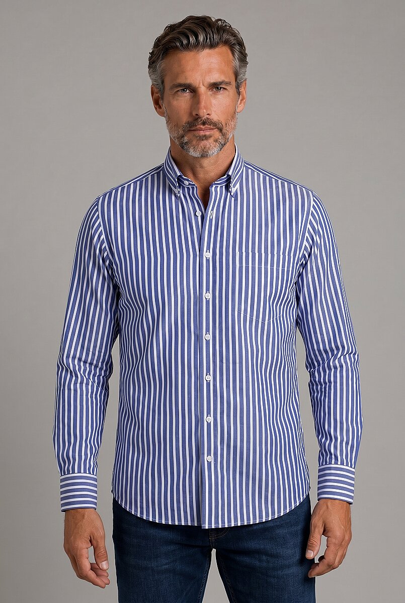 Lacivert Regular Fit Pamuk Paşa Yaka Gömlek - 1
