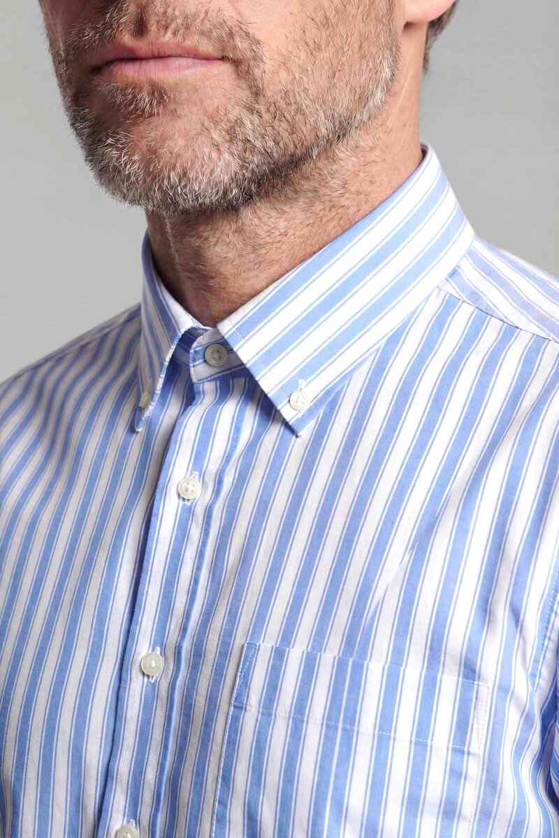 Regular Fit Paşa Yaka Pamuk Mavi Erkek Gömlek - 3