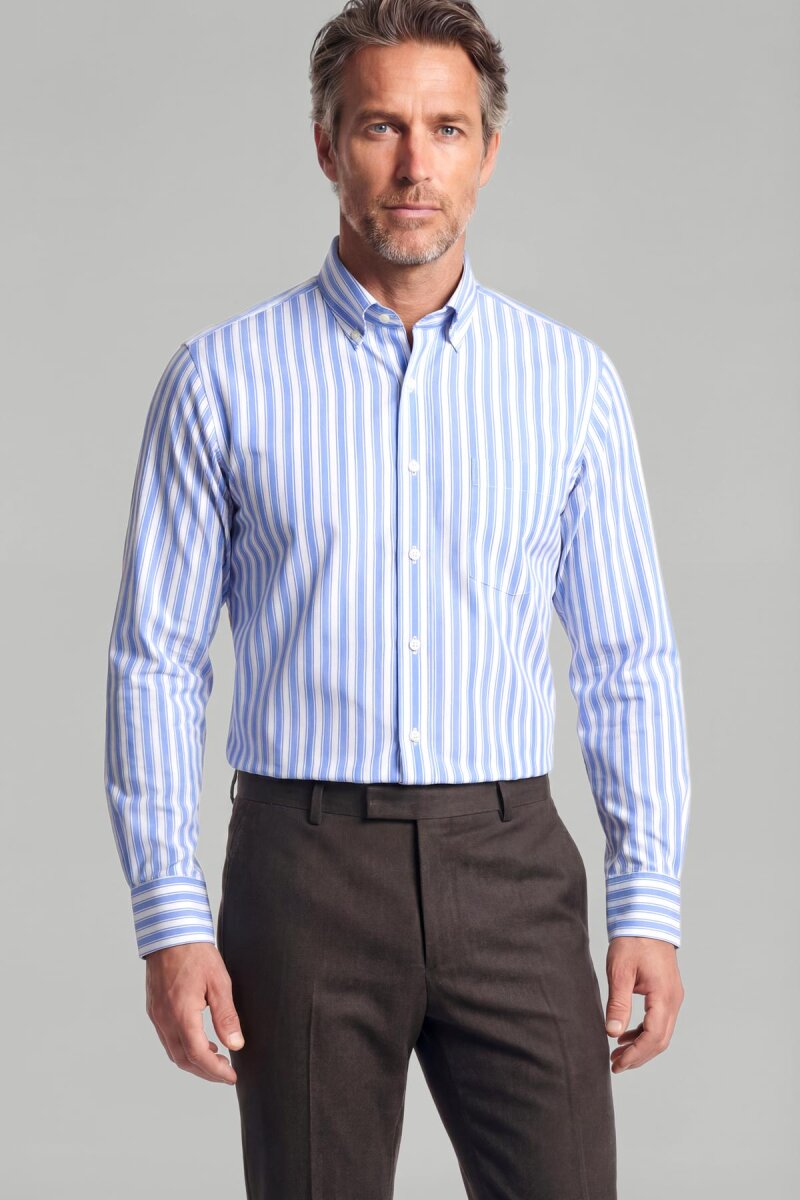 Regular Fit Paşa Yaka Pamuk Mavi Erkek Gömlek - 1