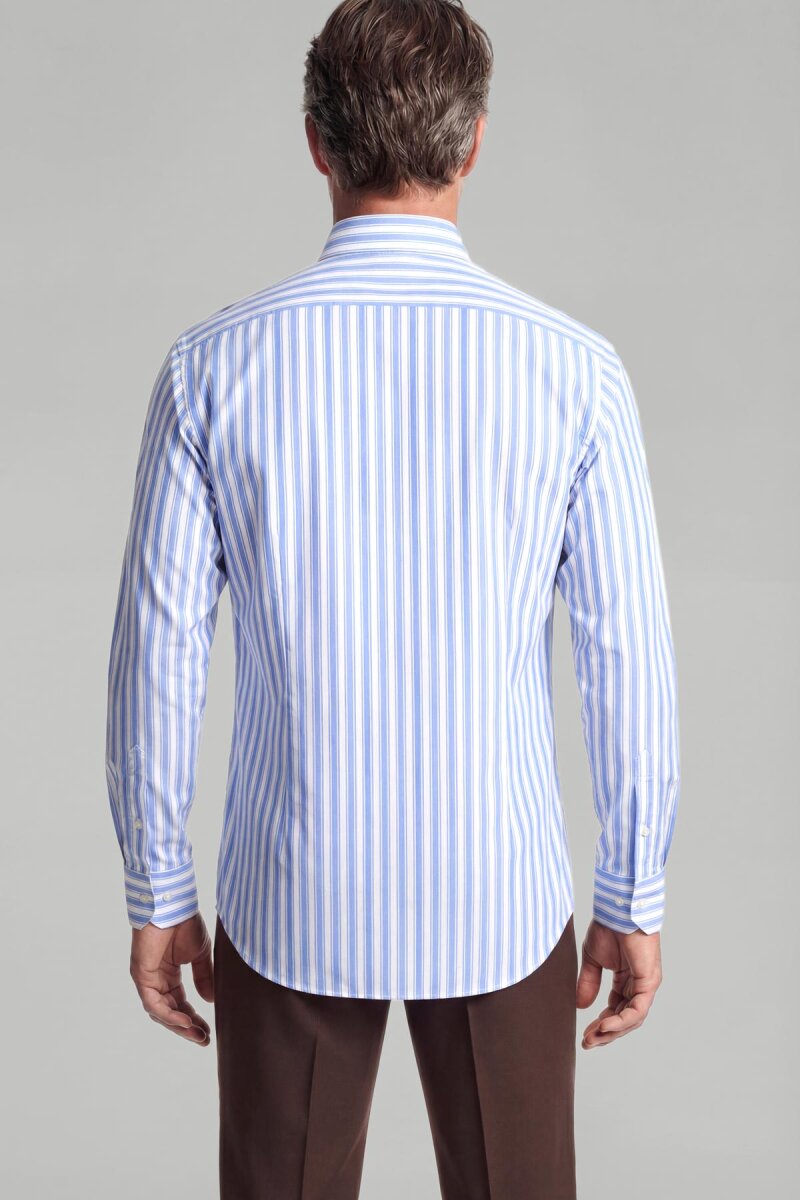 Regular Fit Paşa Yaka Pamuk Mavi Erkek Gömlek - 2