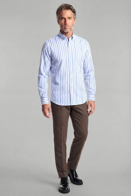 Regular Fit Paşa Yaka Pamuk Mavi Erkek Gömlek - 4