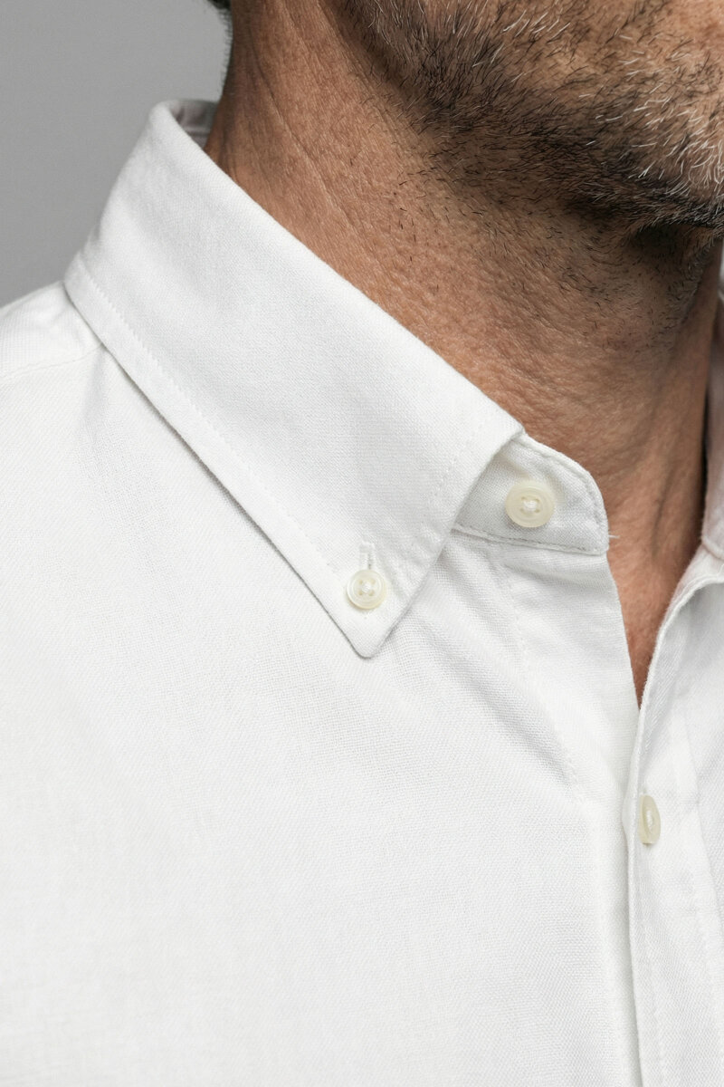 Regular Fit Paşa Yaka Tek Cep Pamuk Beyaz Erkek Gömlek - 3
