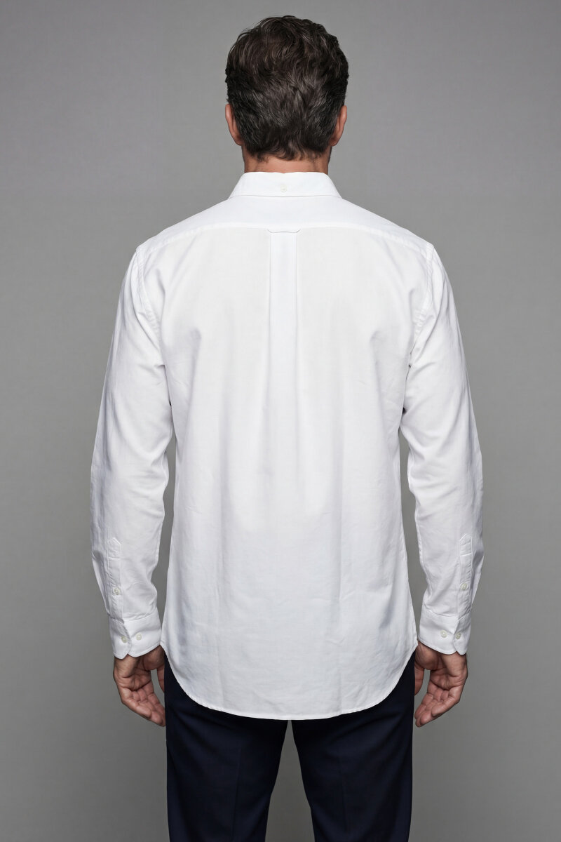 Regular Fit Paşa Yaka Tek Cep Pamuk Beyaz Erkek Gömlek - 2