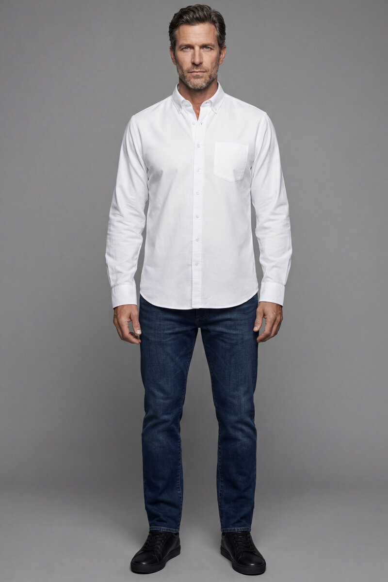 Regular Fit Paşa Yaka Tek Cep Pamuk Beyaz Erkek Gömlek - 4
