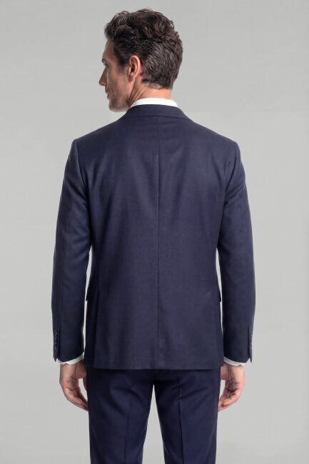 Comfort Fit Lacivert Mono Yaka Çift Yırtmaçlı 6 Drop Erkek Yün Ceket - 2