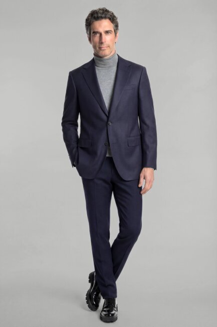 Comfort Fit Lacivert Mono Yaka Çift Yırtmaçlı 6 Drop Erkek Yün Ceket - 3