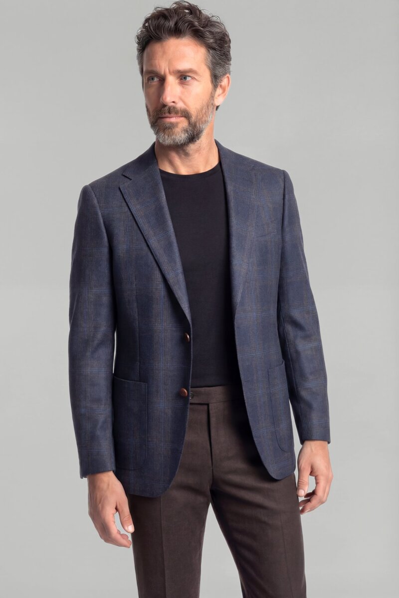 Comfort Fit Lacivert Mono Yaka Çift Yırtmaçlı Tek Cep 6 Drop Erkek Yün Ceket - 1