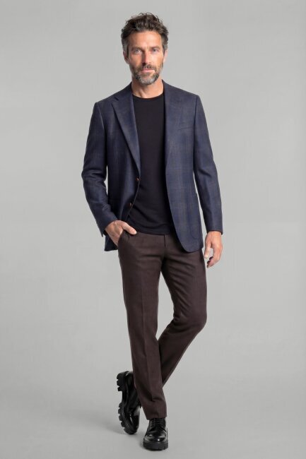 Comfort Fit Lacivert Mono Yaka Çift Yırtmaçlı Tek Cep 6 Drop Erkek Yün Ceket - 3