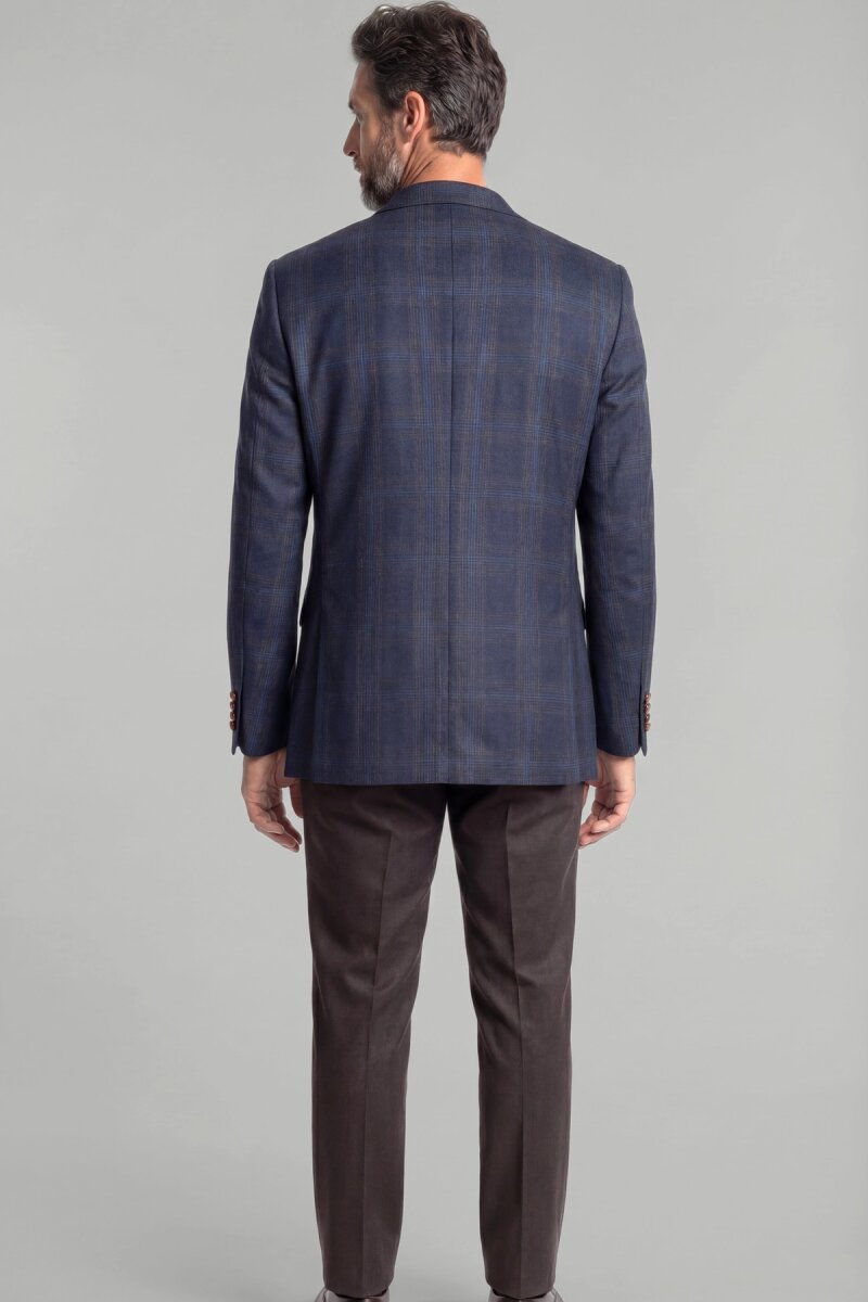 Comfort Fit Lacivert Mono Yaka Çift Yırtmaçlı Tek Cep 6 Drop Erkek Yün Ceket - 2