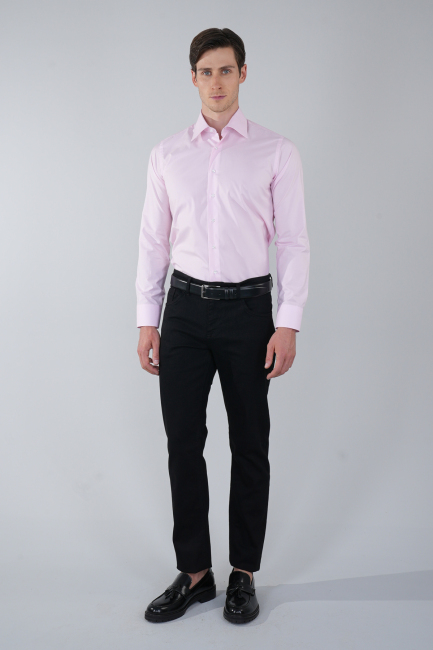 Pembe Uzun Kol Basic Cepsiz Erkek Gömlek   - 5