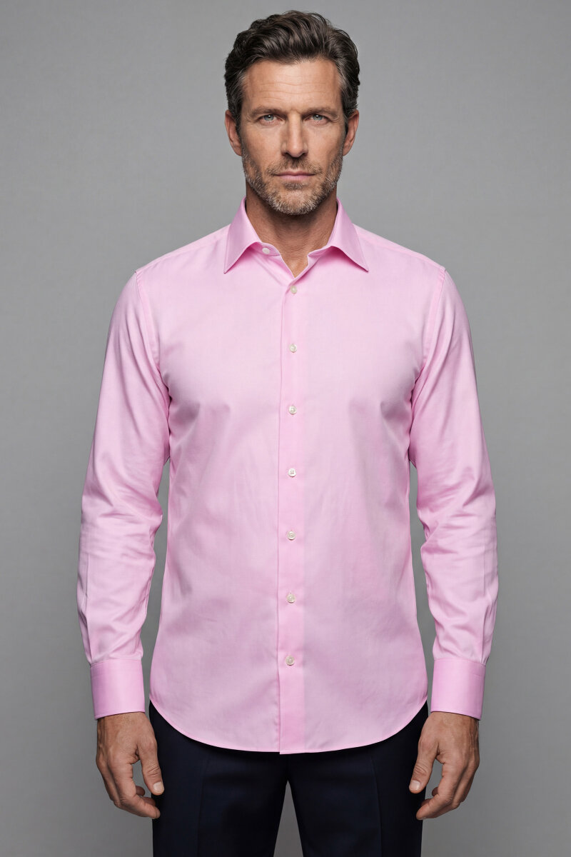 Pembe Uzun Kol Klasik Z Yaka Cepsiz Erkek Gömlek   - 1