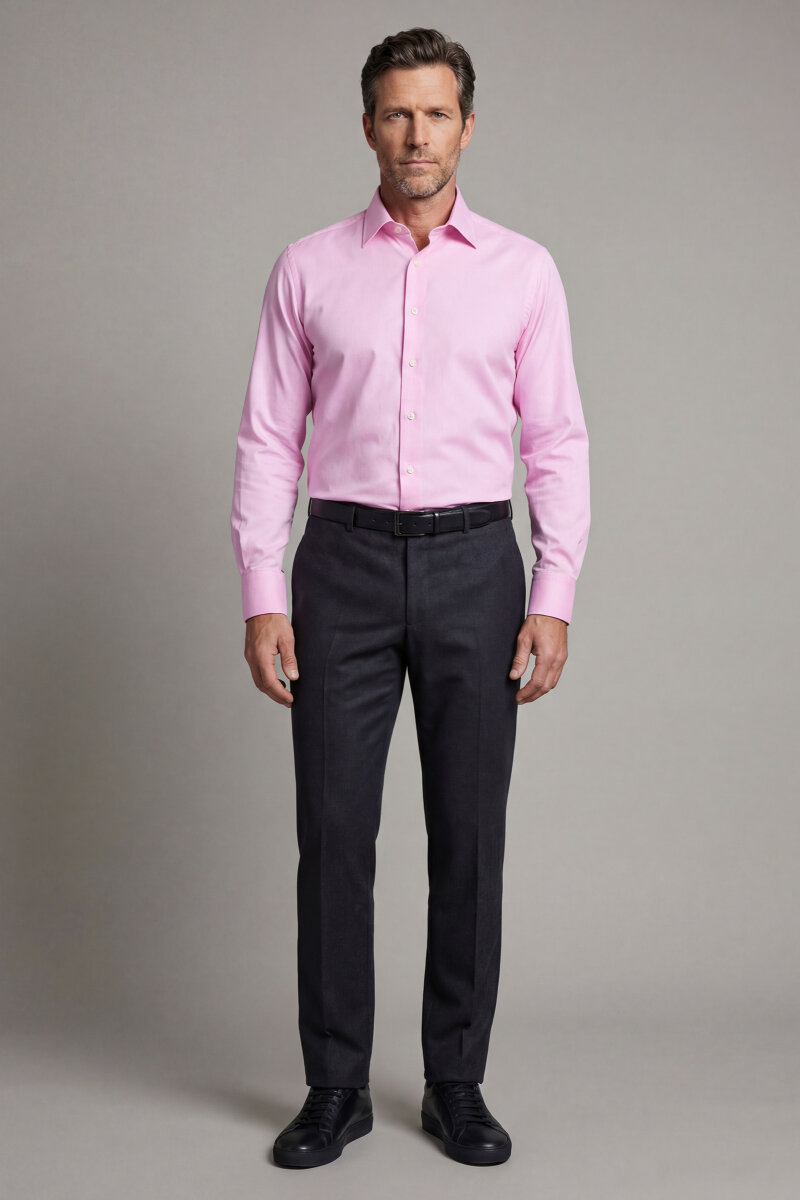 Pembe Uzun Kol Klasik Z Yaka Cepsiz Erkek Gömlek   - 5