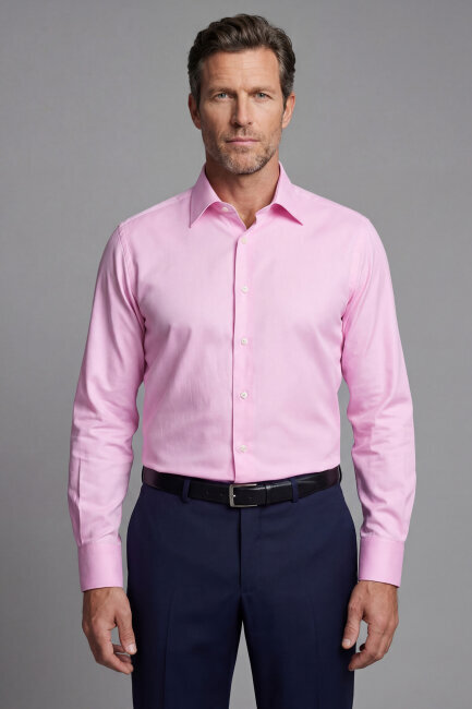 Pembe Uzun Kol Klasik Z Yaka Cepsiz Erkek Gömlek   - 4