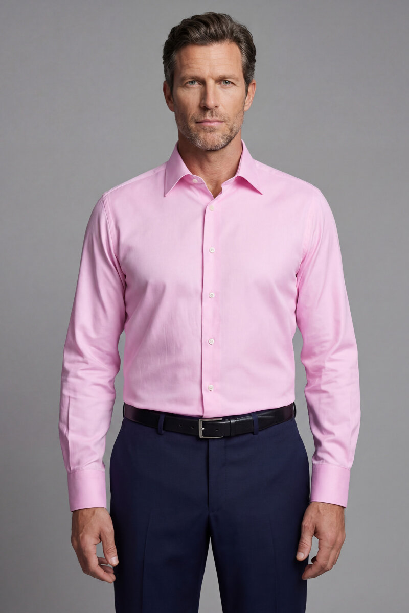 Pembe Uzun Kol Klasik Z Yaka Cepsiz Erkek Gömlek   - 4