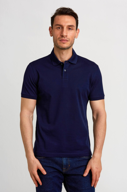 Pike Düğmeli Polo Yaka Lacivert Pamuk Erkek T-Shirt - 5