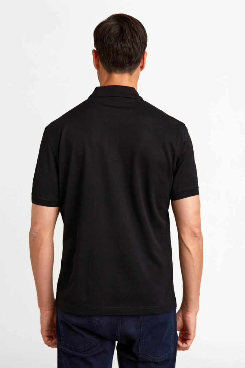 Pike Düğmeli Polo Yaka Siyah Erkek T-Shirt (1)