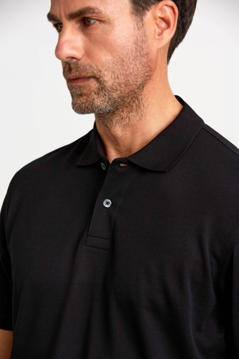 Pike Düğmeli Polo Yaka Siyah Erkek T-Shirt - 5