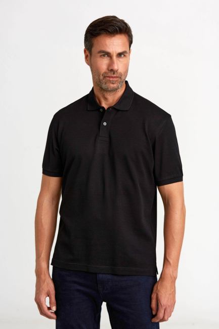 Pike Düğmeli Polo Yaka Siyah Erkek T-Shirt - 3