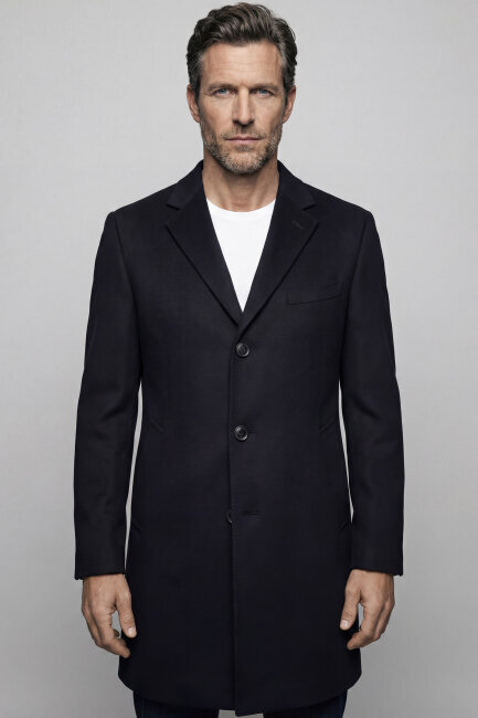 Düğme Detaylı Mono Yaka Lacivert Erkek Kaban