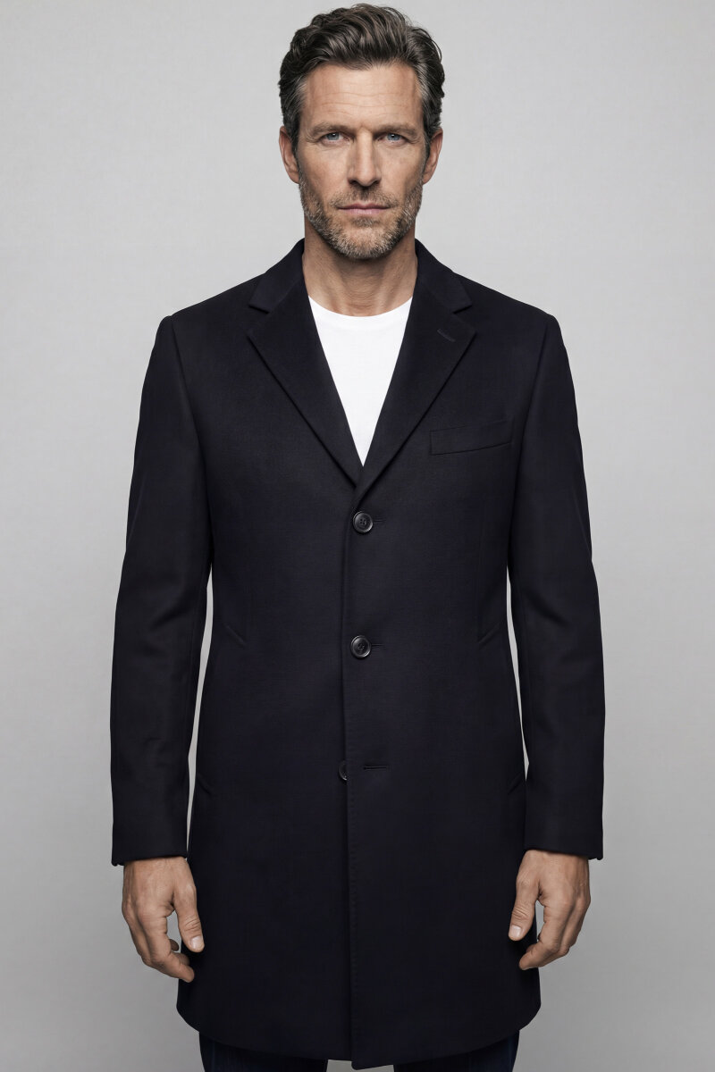 Düğme Detaylı Mono Yaka Lacivert Erkek Kaban - 1