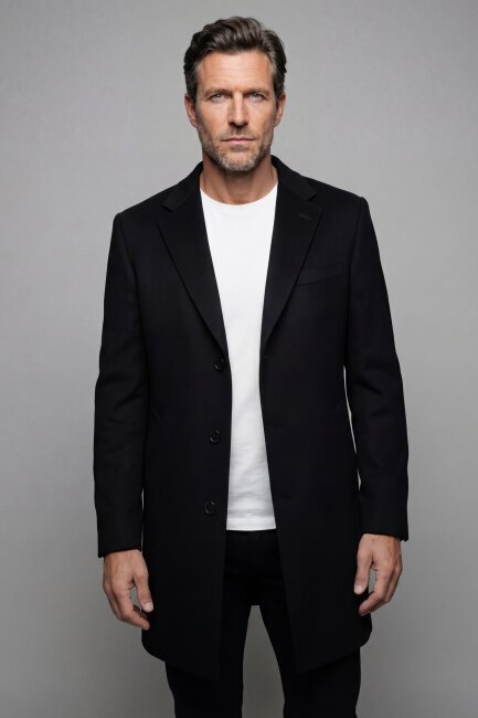 Düğme Detaylı Mono Yaka Lacivert Erkek Kaban - 3