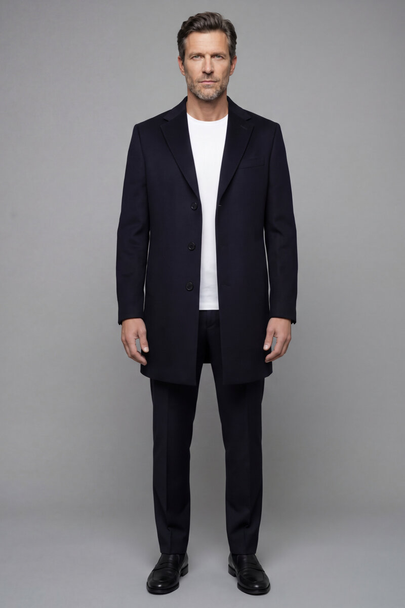 Düğme Detaylı Mono Yaka Lacivert Erkek Kaban - 5