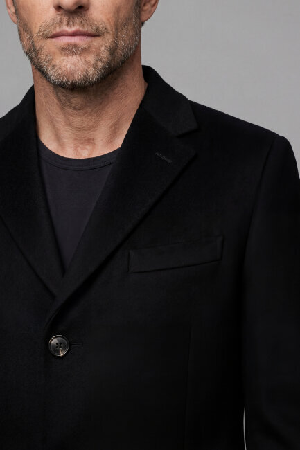 Düğme Detaylı Mono Yaka Siyah Erkek Kaban - 3