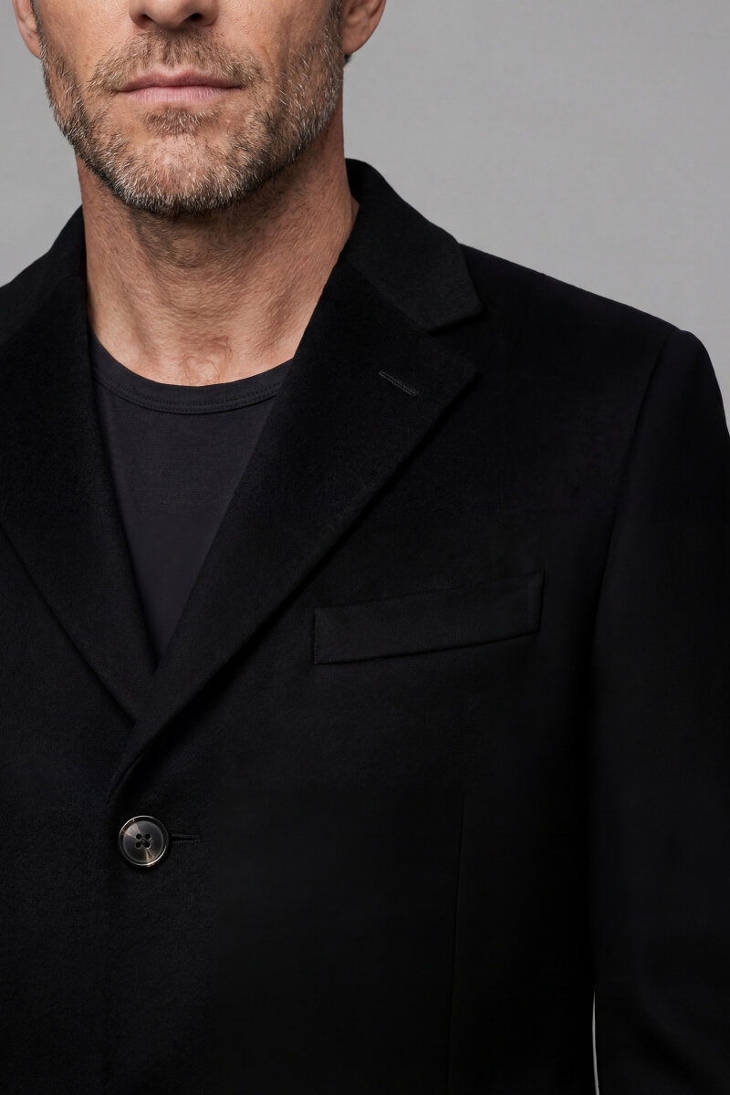Düğme Detaylı Mono Yaka Siyah Erkek Kaban - 3