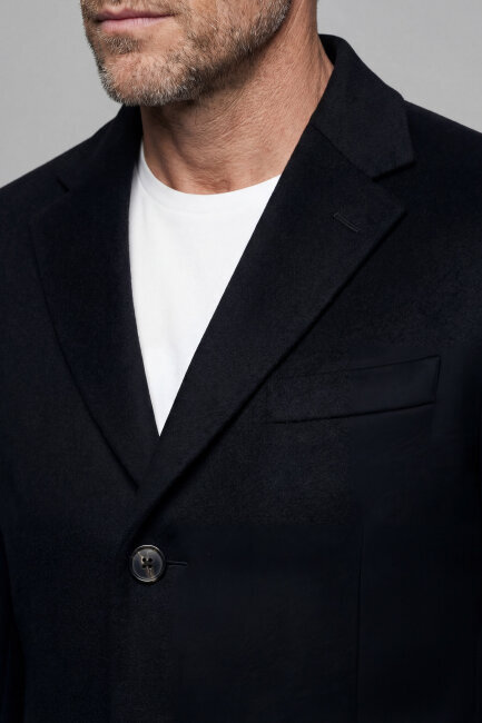 Düğme Detaylı Mono Yaka Siyah Erkek Kaban - 4