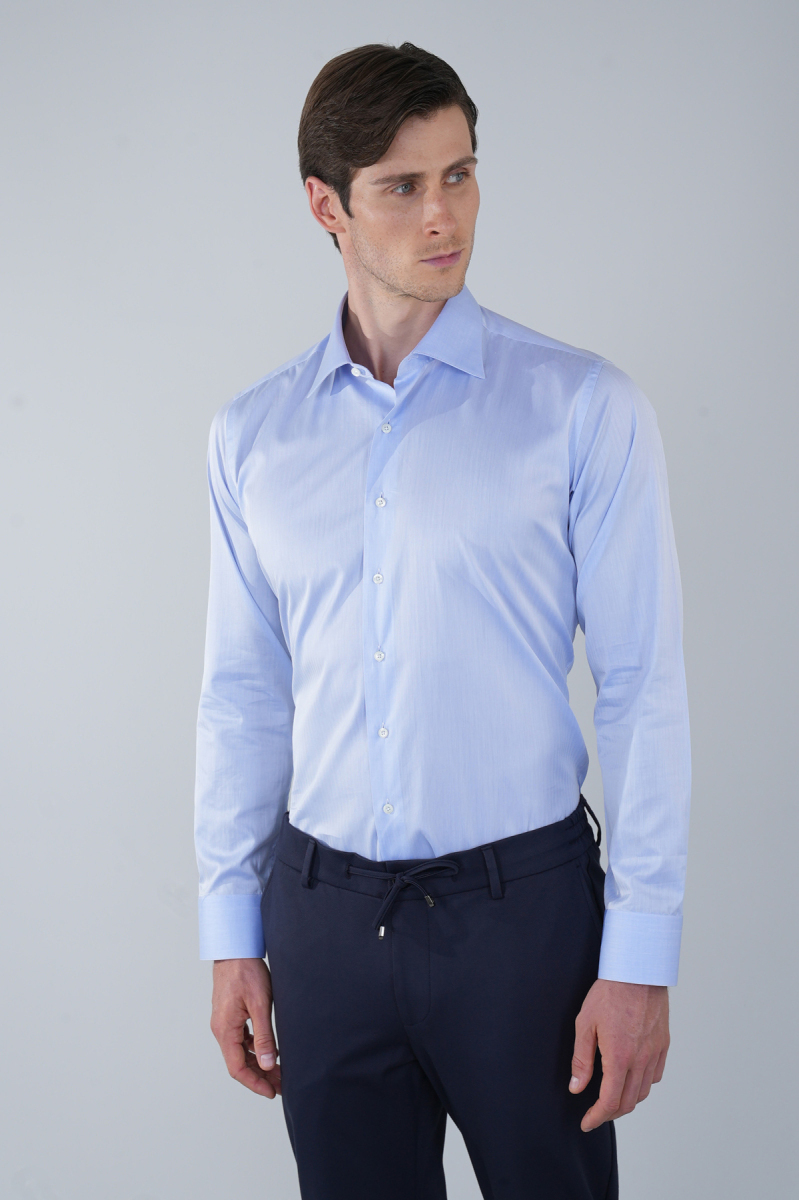 Platinium Regular Fit İtalyan Kumaş Mavi Erkek Gömlek