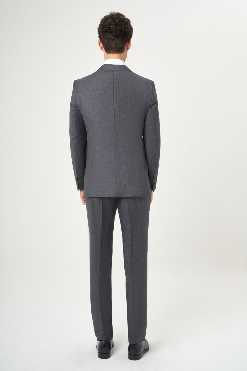 Platinum Erkek 6 Drop Mono Yaka 2 Düğmeli Çift Yırtmaçlı Yün Takım Elbise Füme (1)