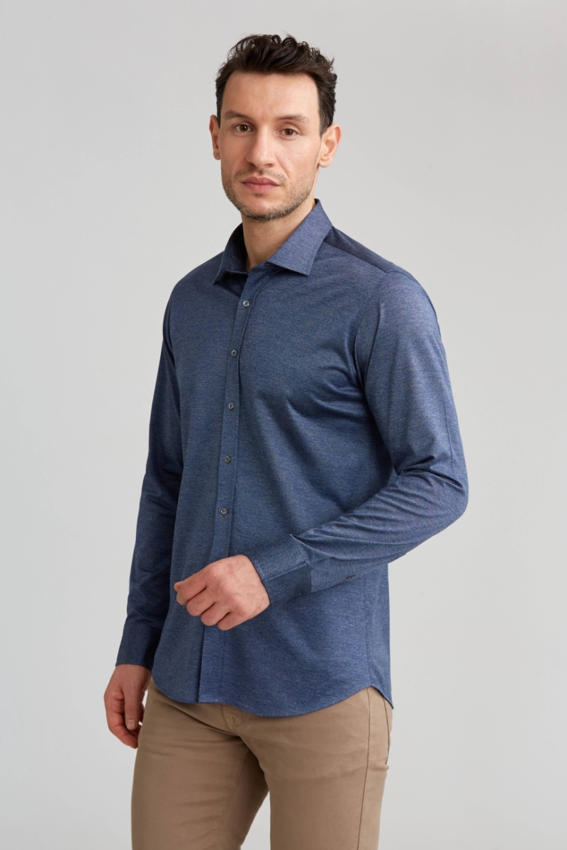 Platinum İtalyan Kumaş Regular Fit Lacivert Erkek Gömlek - 5