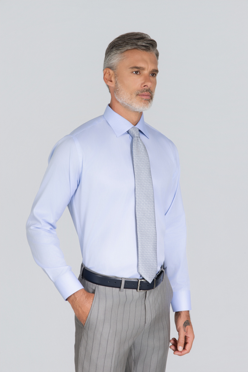 Platinum İtalyan Kumaş Regular Fit Mavi Erkek Gömlek (1)