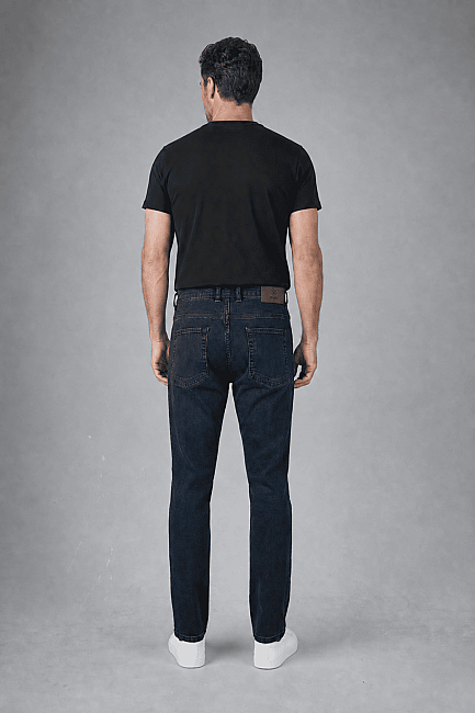 Lacivert Denim Fermuarlı Yikamali Jean Pantolon (3)