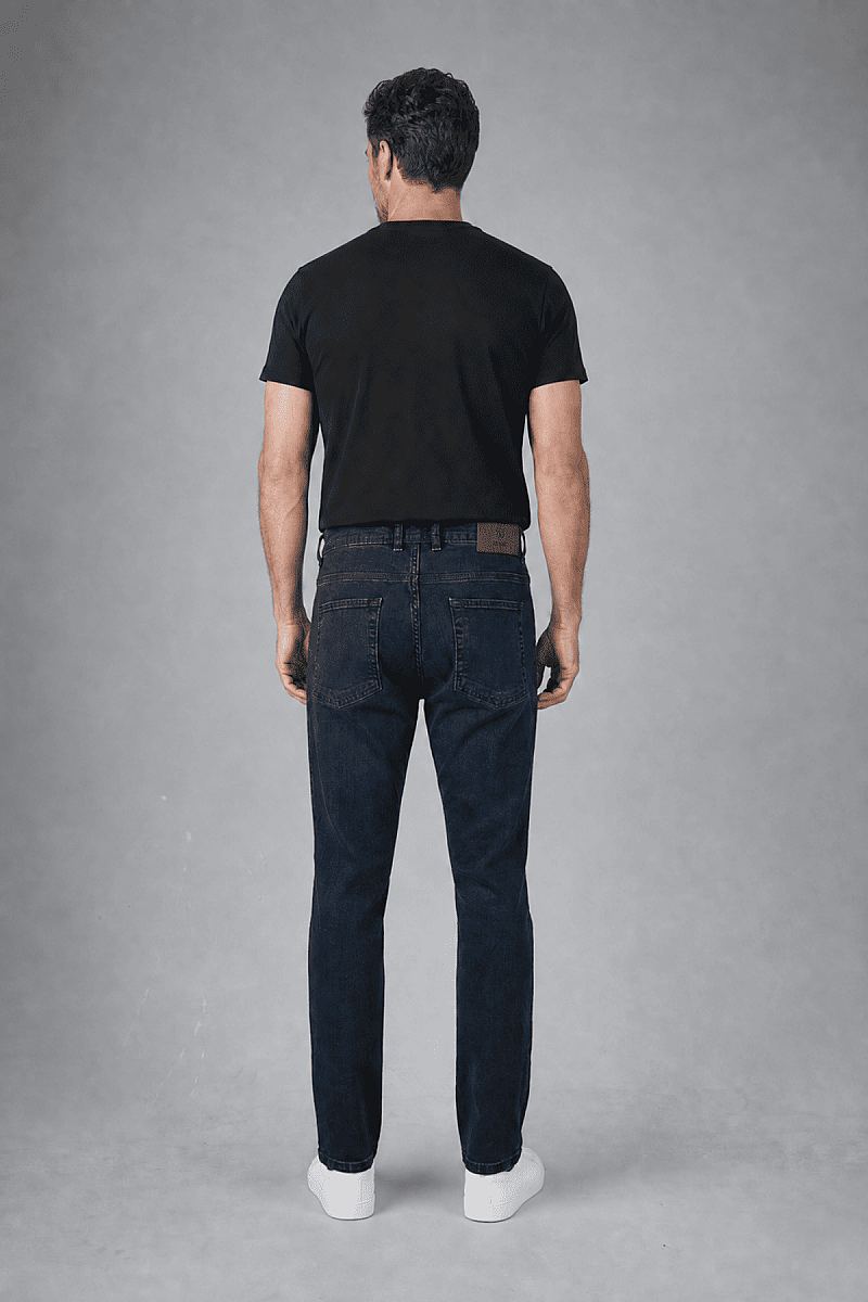 Lacivert Denim Fermuarlı Yikamali Jean Pantolon - 4