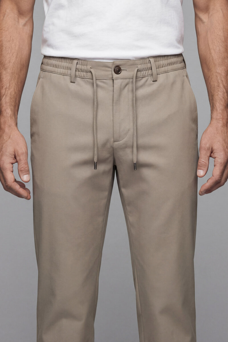 Erkek Lastikli Bağcıklı Spor Jagger Bej Pantolon - 5