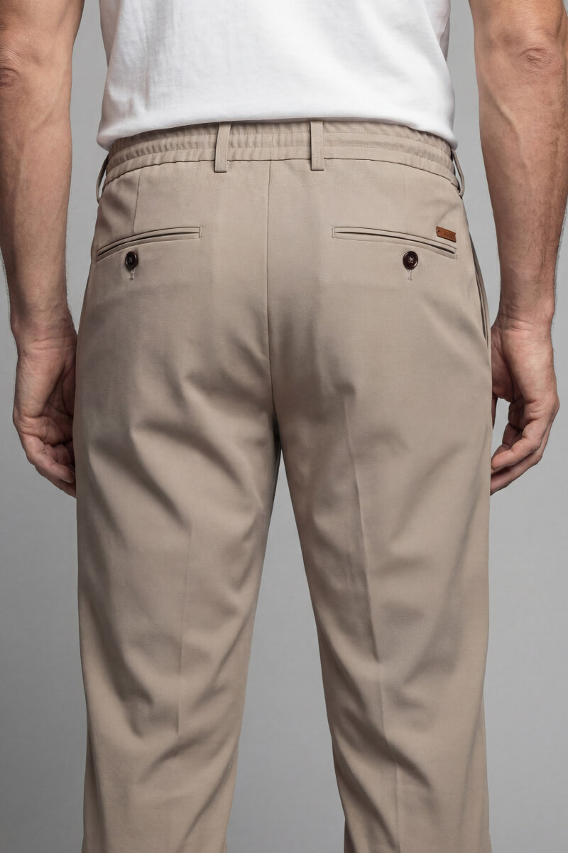 Erkek Lastikli Bağcıklı Spor Jagger Bej Pantolon - 2