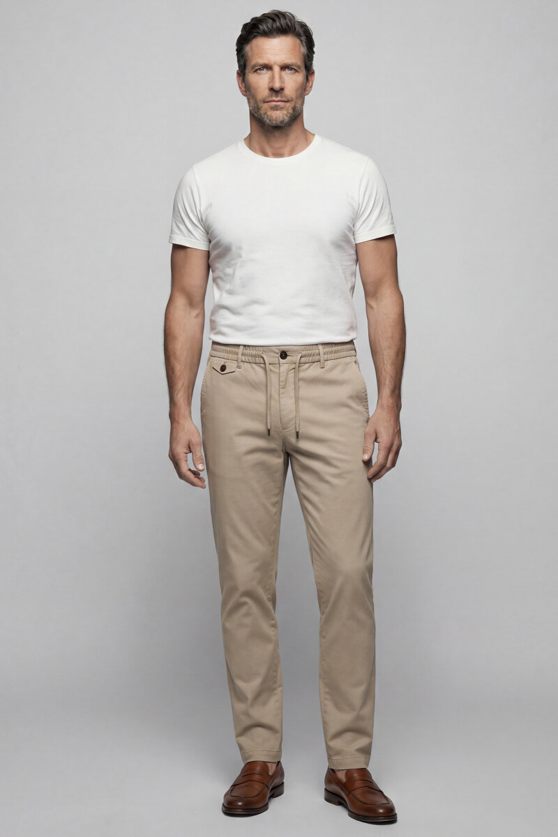 Erkek Lastikli Bağcıklı Spor Jagger Bej Pantolon - 1