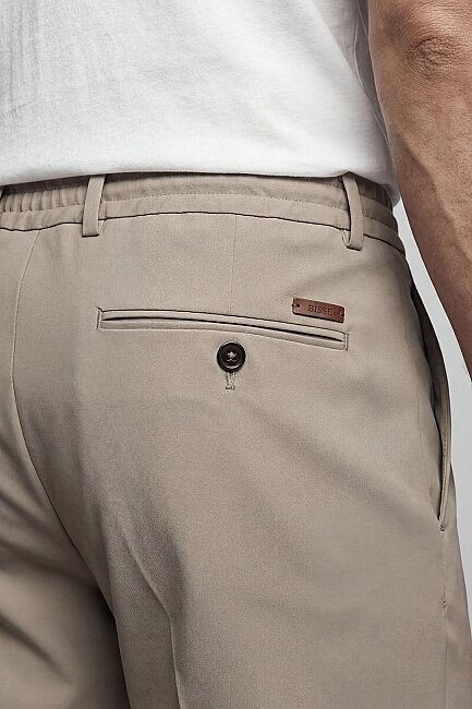 Beige Fermuarli Bağcikli Lastikli Spor Jogger Trousers (3)