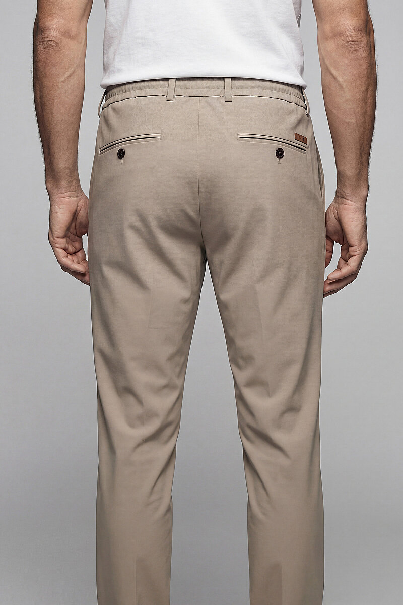 Beige Fermuarli Bağcikli Lastikli Spor Jogger Trousers (1)