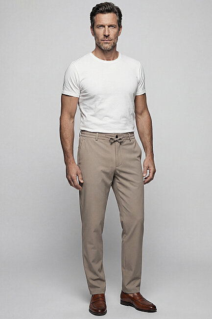 Beige Fermuarli Bağcikli Lastikli Spor Jogger Trousers (0)