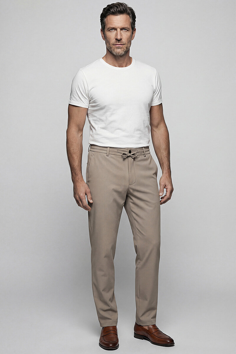 Beige Fermuarli Bağcikli Lastikli Spor Jogger Trousers