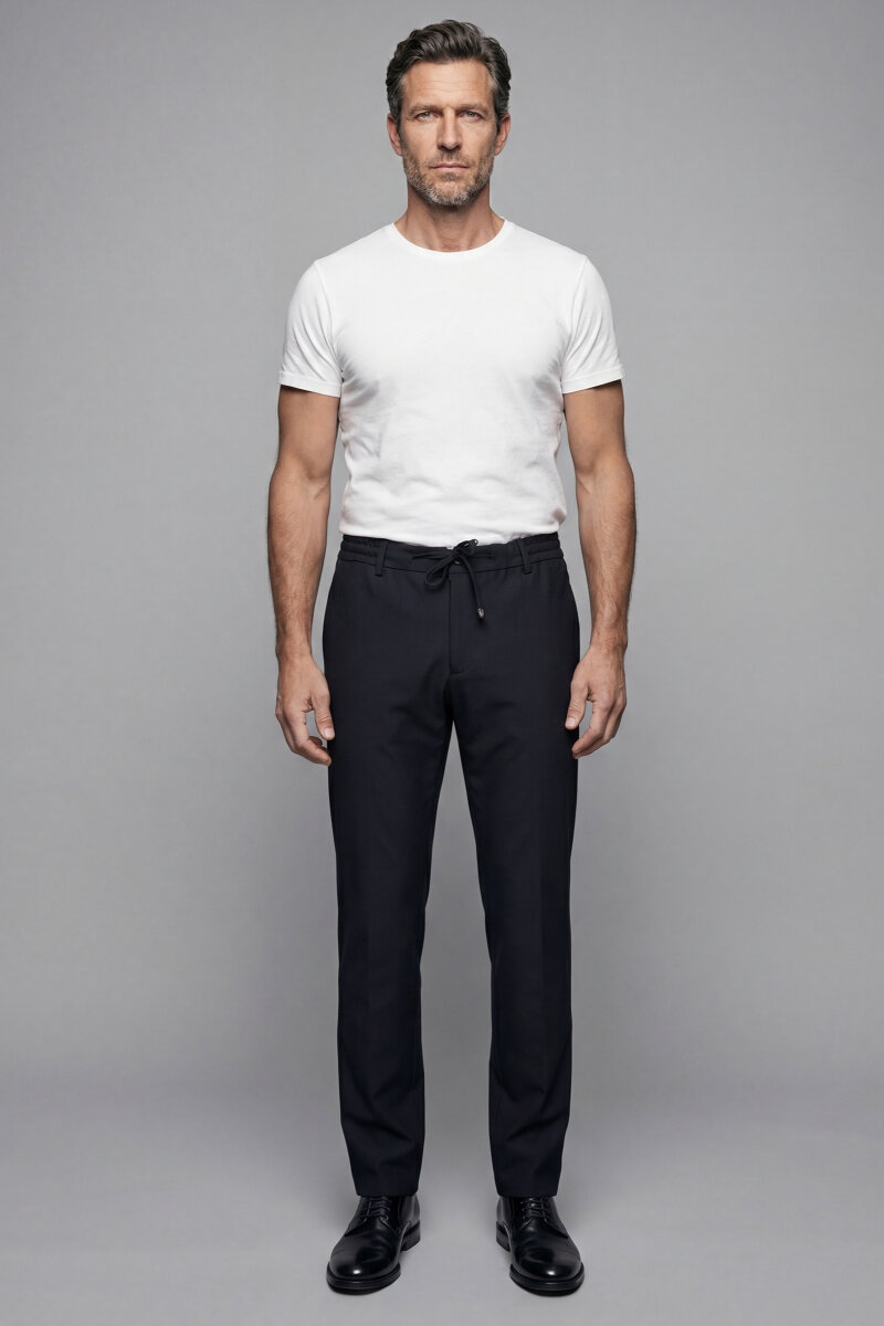 Erkek Lastikli Bağcıklı Spor Jagger Siyah Pantolon - 1