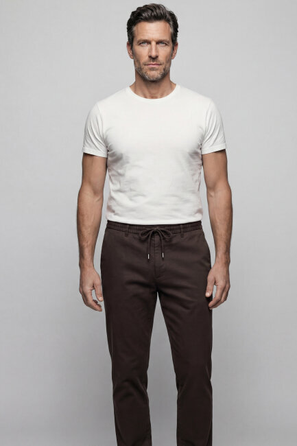 Erkek Jagger Klasik Marfil Kahve Pantolon - 1