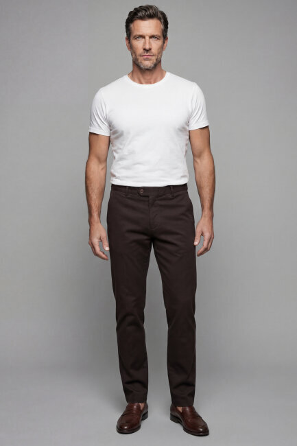 Erkek 4 Cepli Kahve Klasik Pantolon 