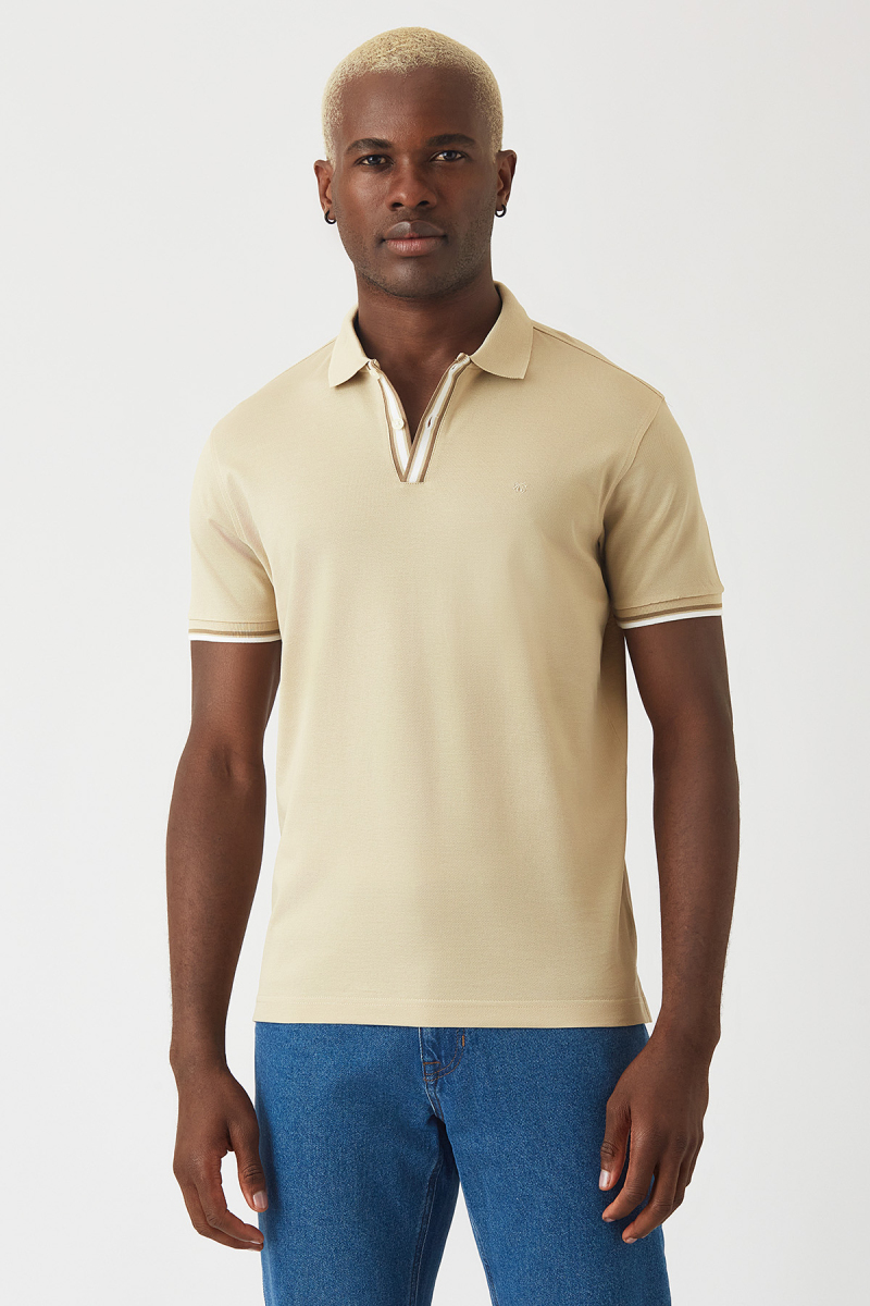 Polo Yaka Bej Erkek T-Shirt - 1