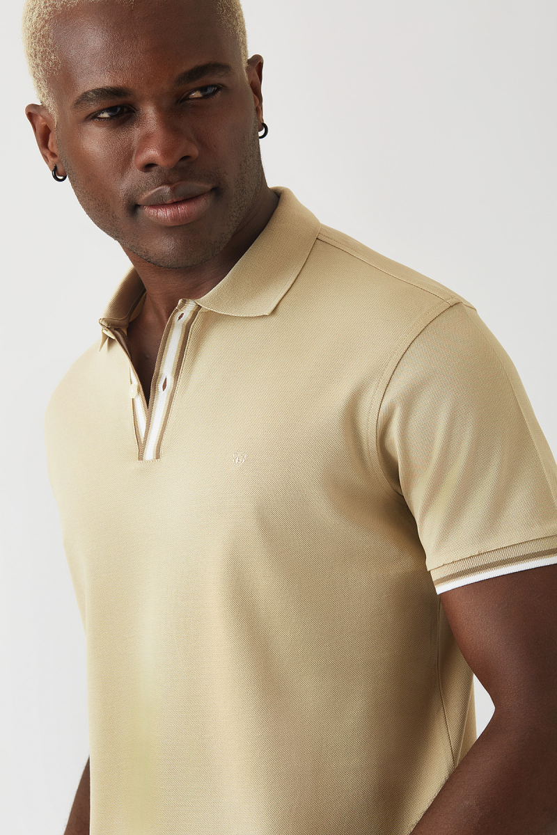 Polo Yaka Bej Erkek T-Shirt - 3